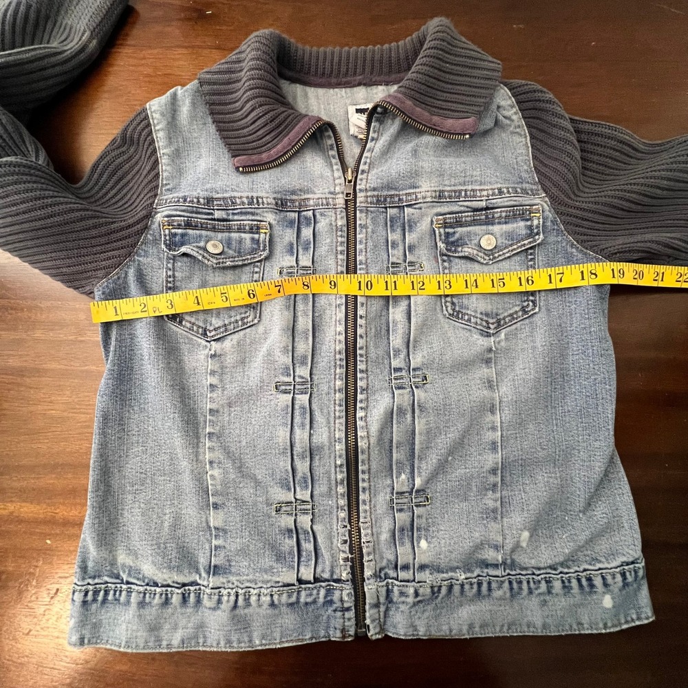 Vintage 2005 Gap Denim Jacket Womens Large Y2K Indie Grunge Mixed Media Fall Zip - Picture 9 of 12